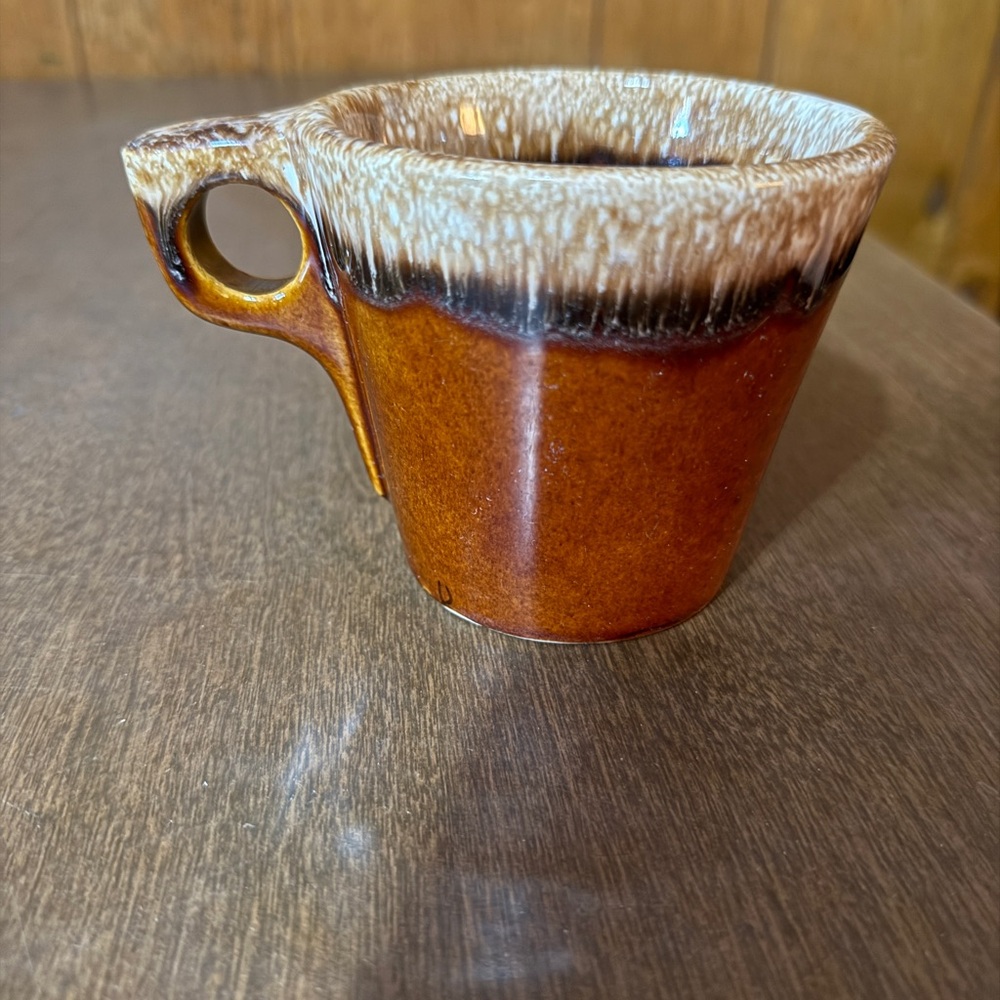 Coffee Mug Pottery Glazed Brown Drip Cup Oven Proof USA Stoneware Vintage